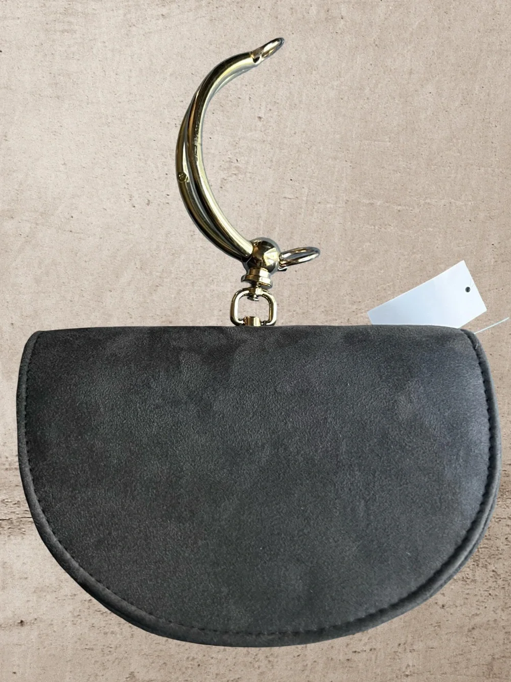 Elegant Charcoal Grey Half-Moon Evening Clutch with 3D Floral Embellishments